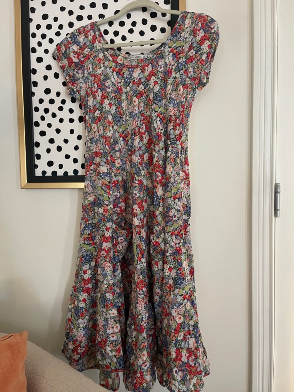 Dress Addict Crinkled Woven Cotton Midi Dress Watercolor Floral Boho